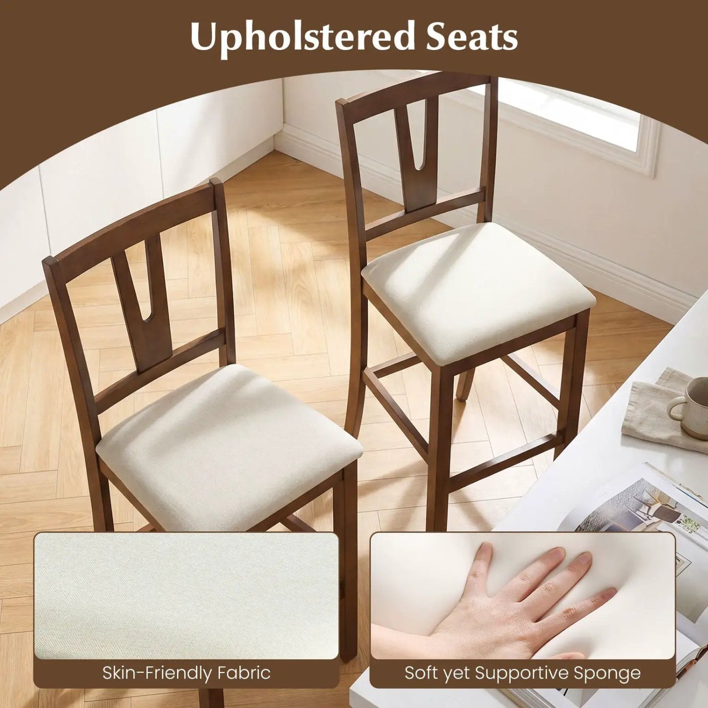 Counter Height Bar Stools With V-Back Set of 2