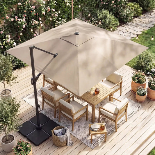 DirectDeals 10 ft cantilever patio umbrella with beige canopy and base on Tampa Home & Garden Store