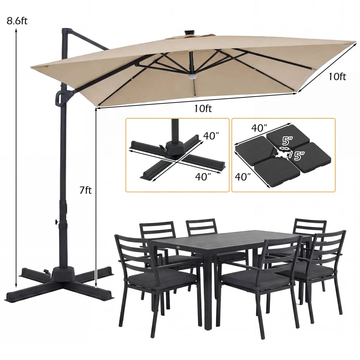 Cantilever Patio Umbrella Solar LED Lights Base