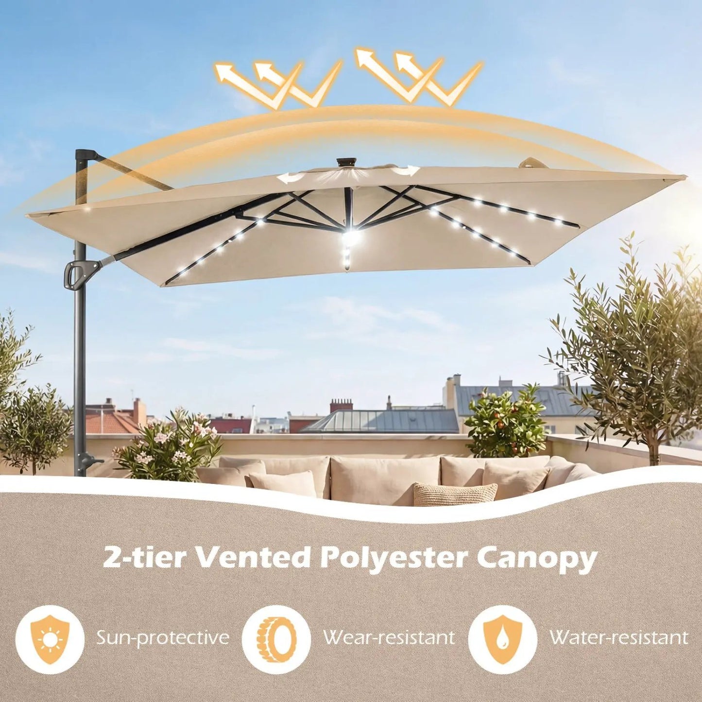 Cantilever Patio Umbrella Solar LED Lights Base