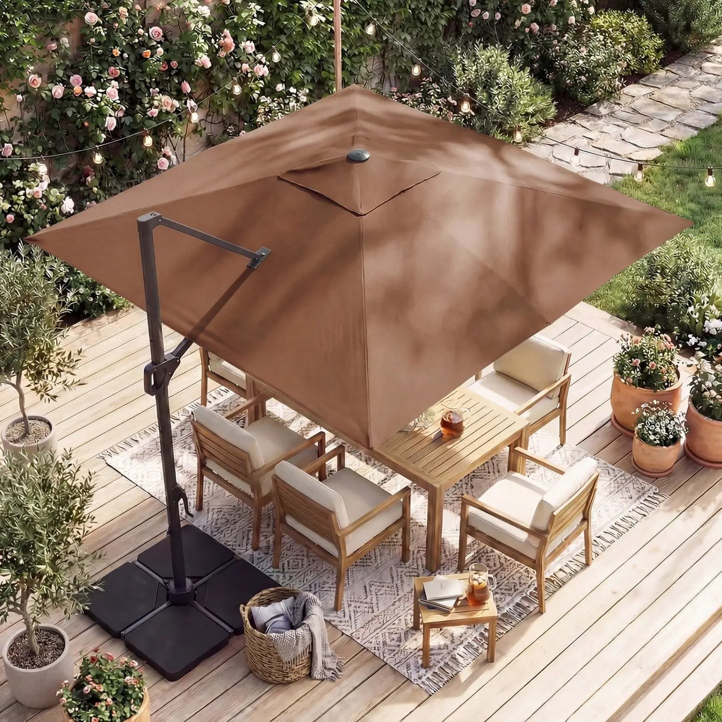 Cantilever Patio Umbrella Solar LED Lights Base