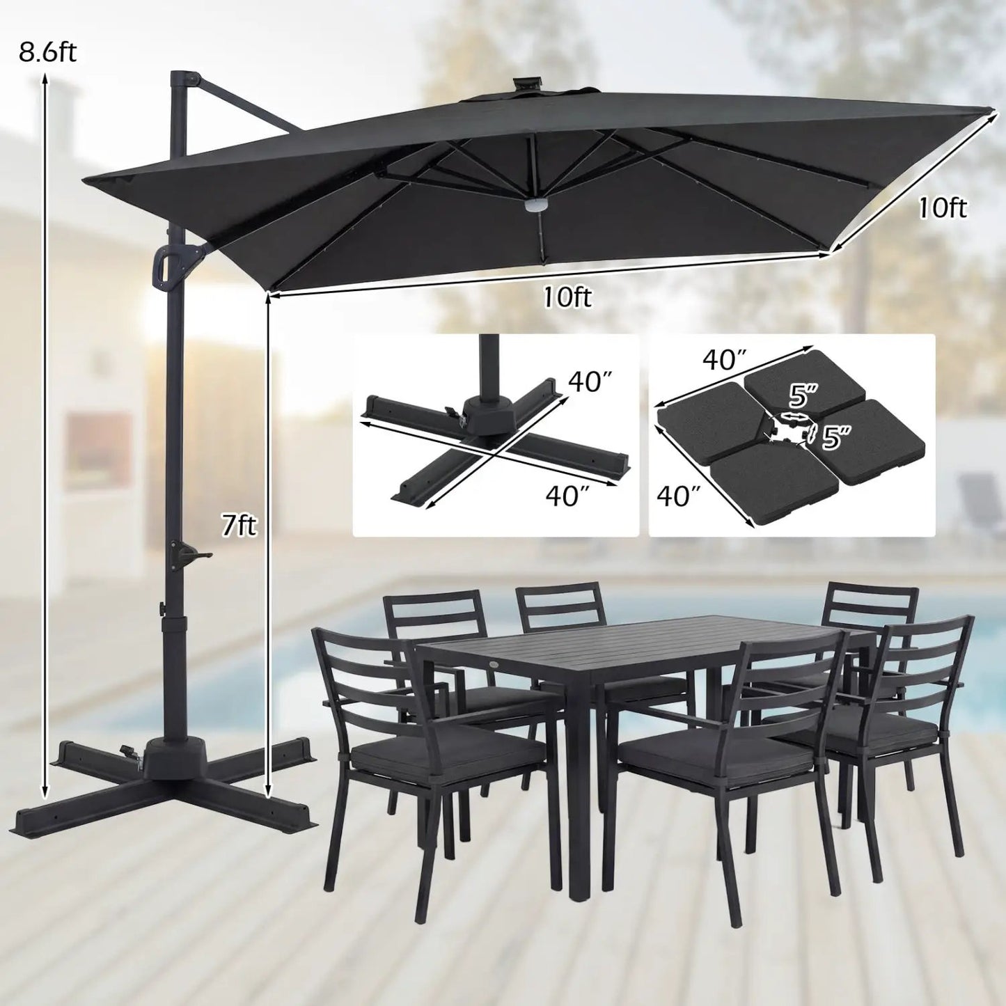 Cantilever Patio Umbrella Solar LED Lights Base