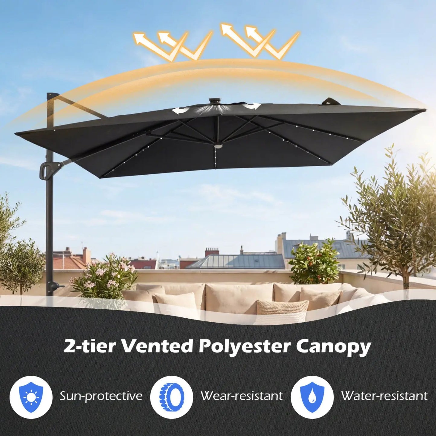 Cantilever Patio Umbrella Solar LED Lights Base