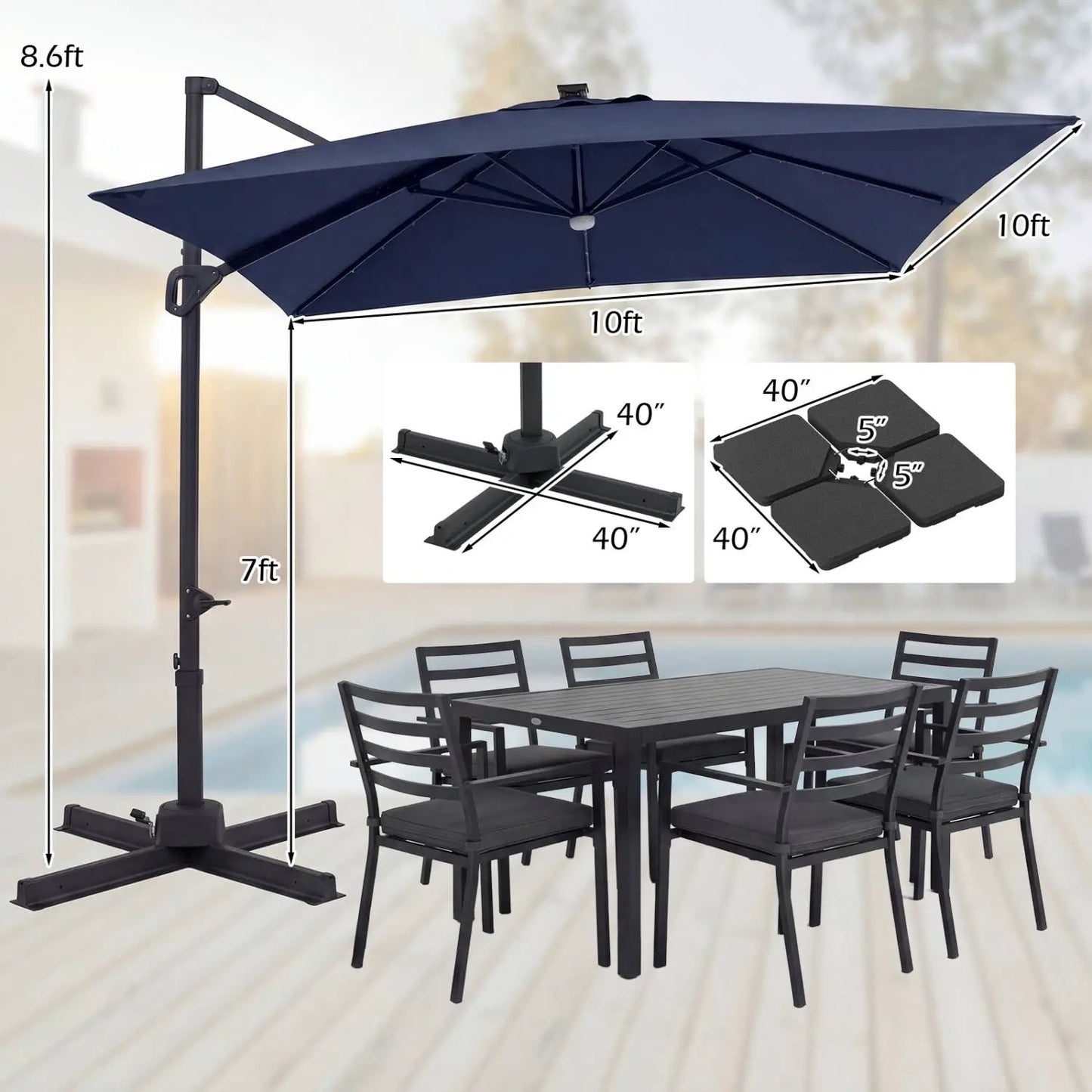 Cantilever Patio Umbrella Solar LED Lights Base
