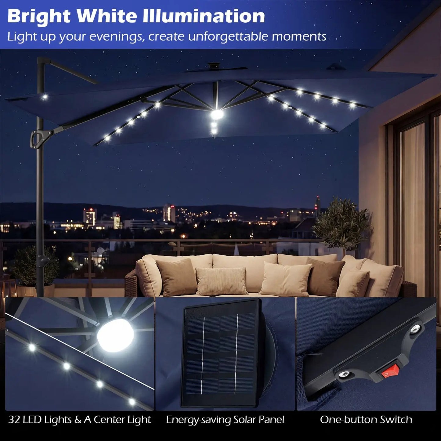 Cantilever Patio Umbrella Solar LED Lights Base