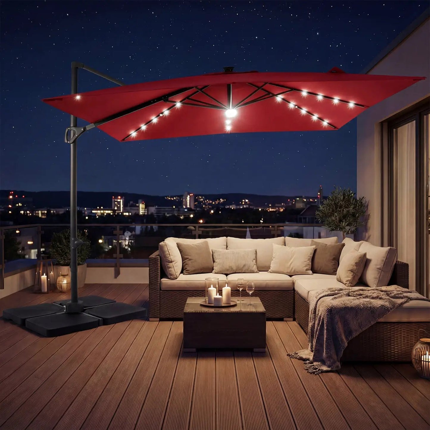 Cantilever Patio Umbrella Solar LED Lights Base