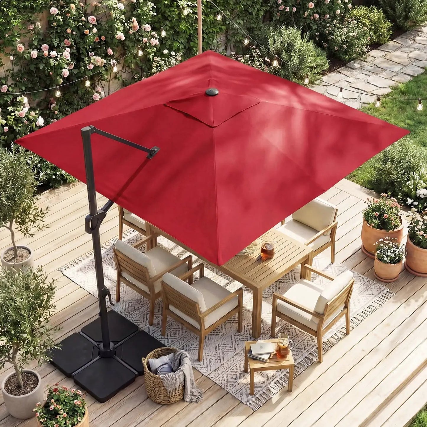 Cantilever Patio Umbrella Solar LED Lights Base