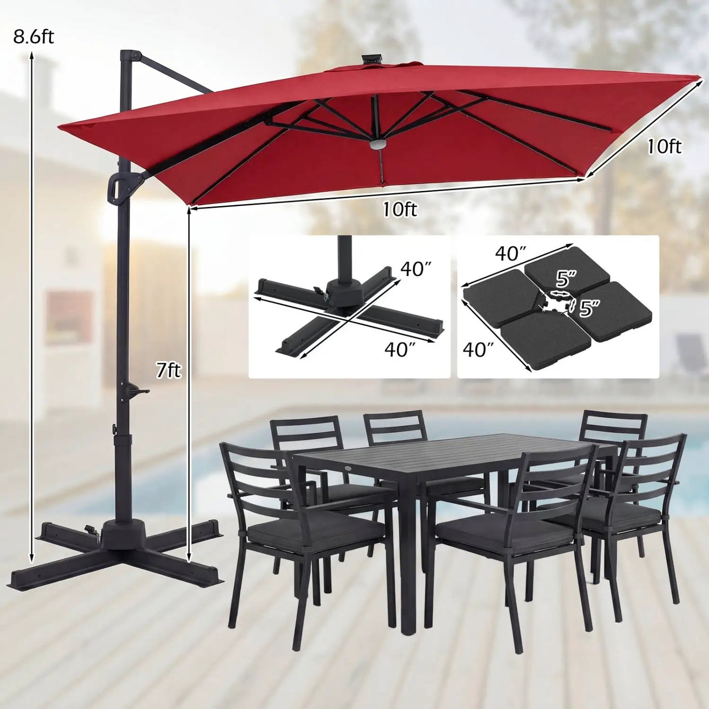 Cantilever Patio Umbrella Solar LED Lights Base