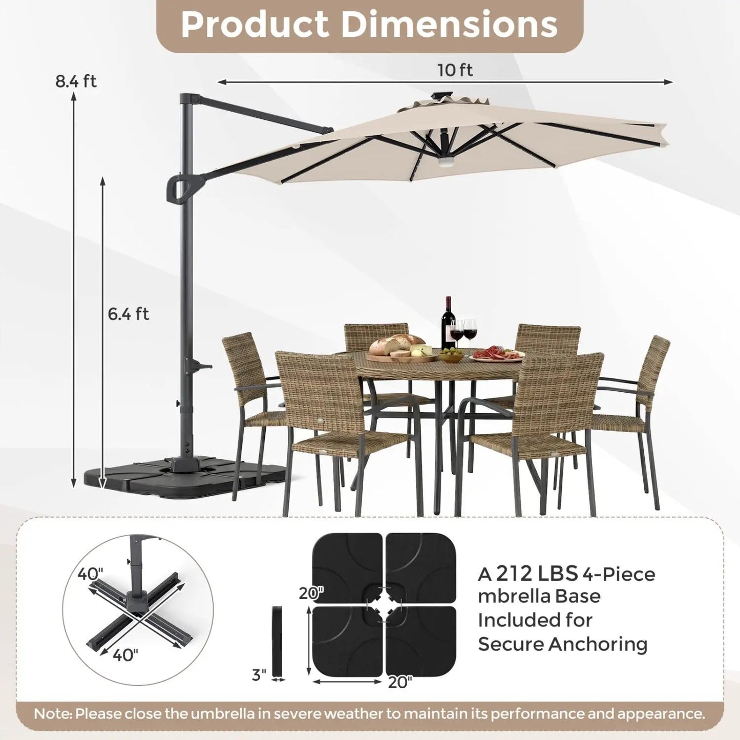 Cantilever Patio Umbrella with Solar LED Lights