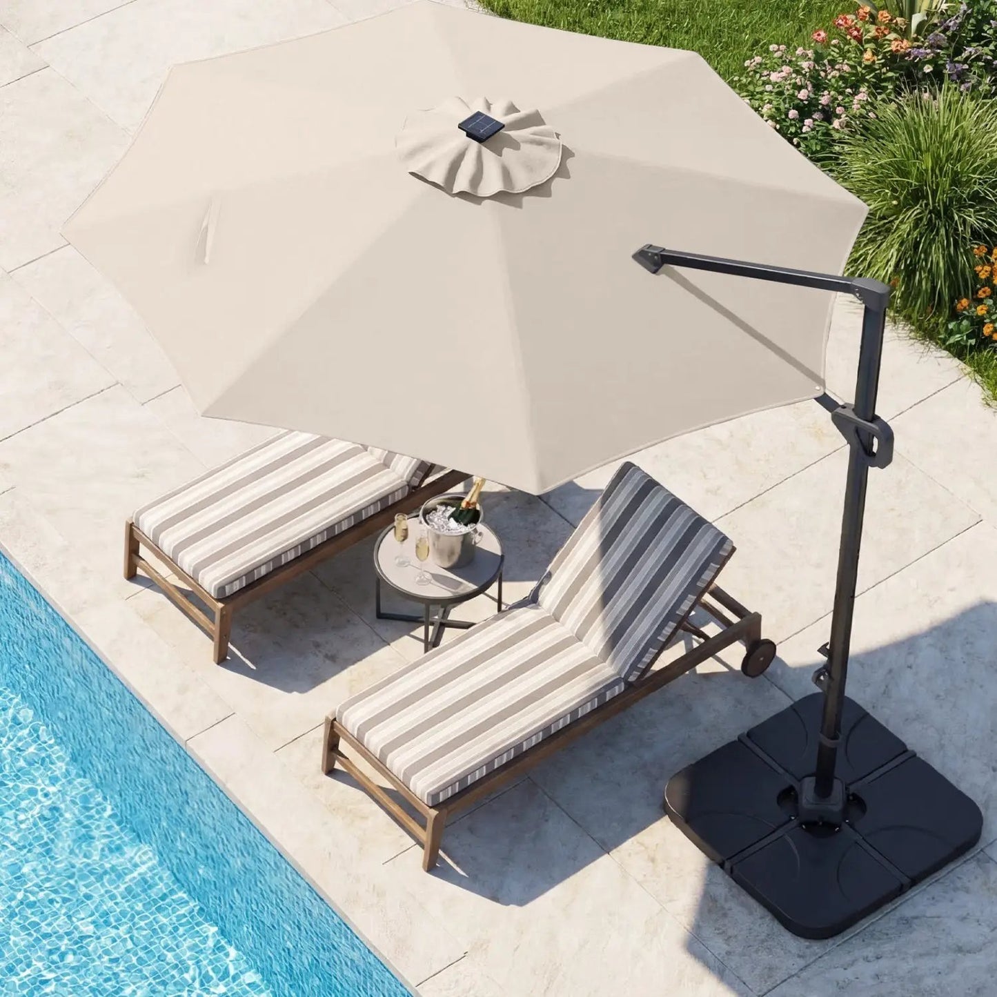 Cantilever Patio Umbrella with Solar LED Lights