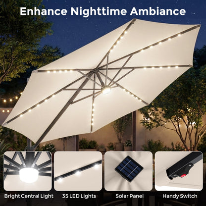 Cantilever Patio Umbrella with Solar LED Lights
