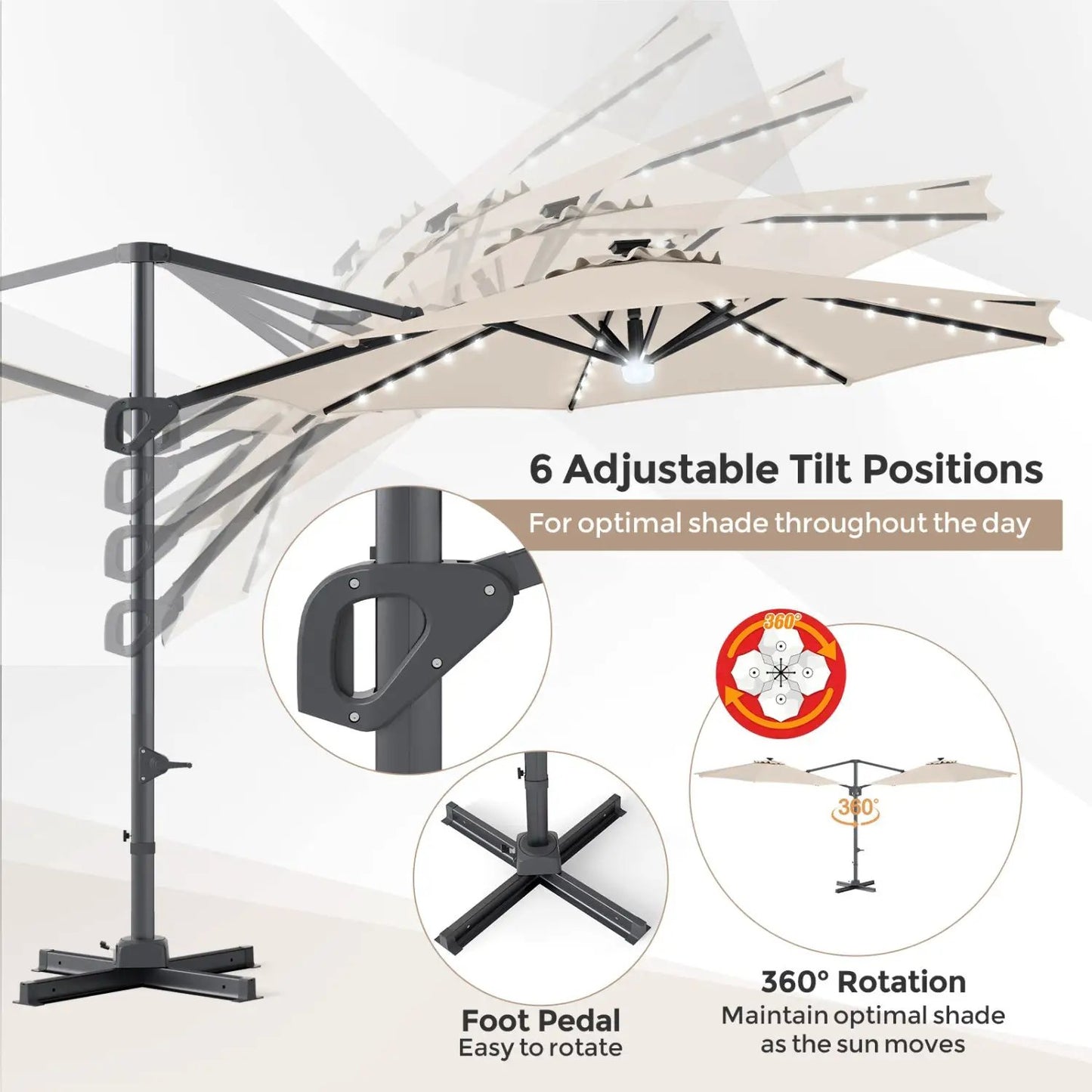 Cantilever Patio Umbrella with Solar LED Lights