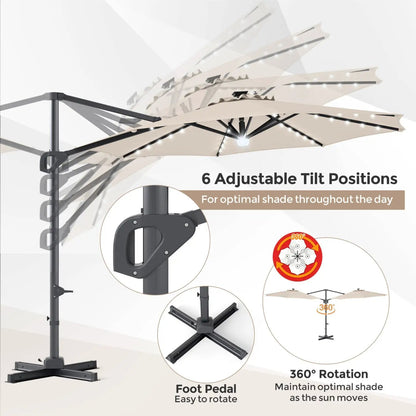 Cantilever Patio Umbrella with Solar LED Lights
