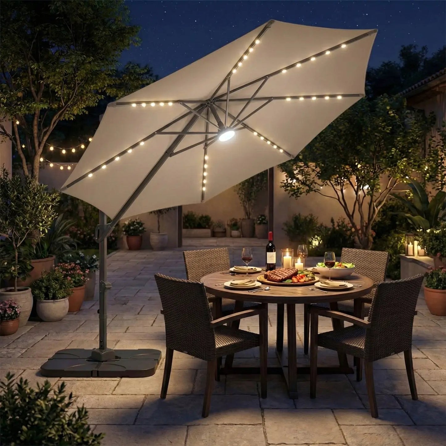 Cantilever Patio Umbrella with Solar LED Lights