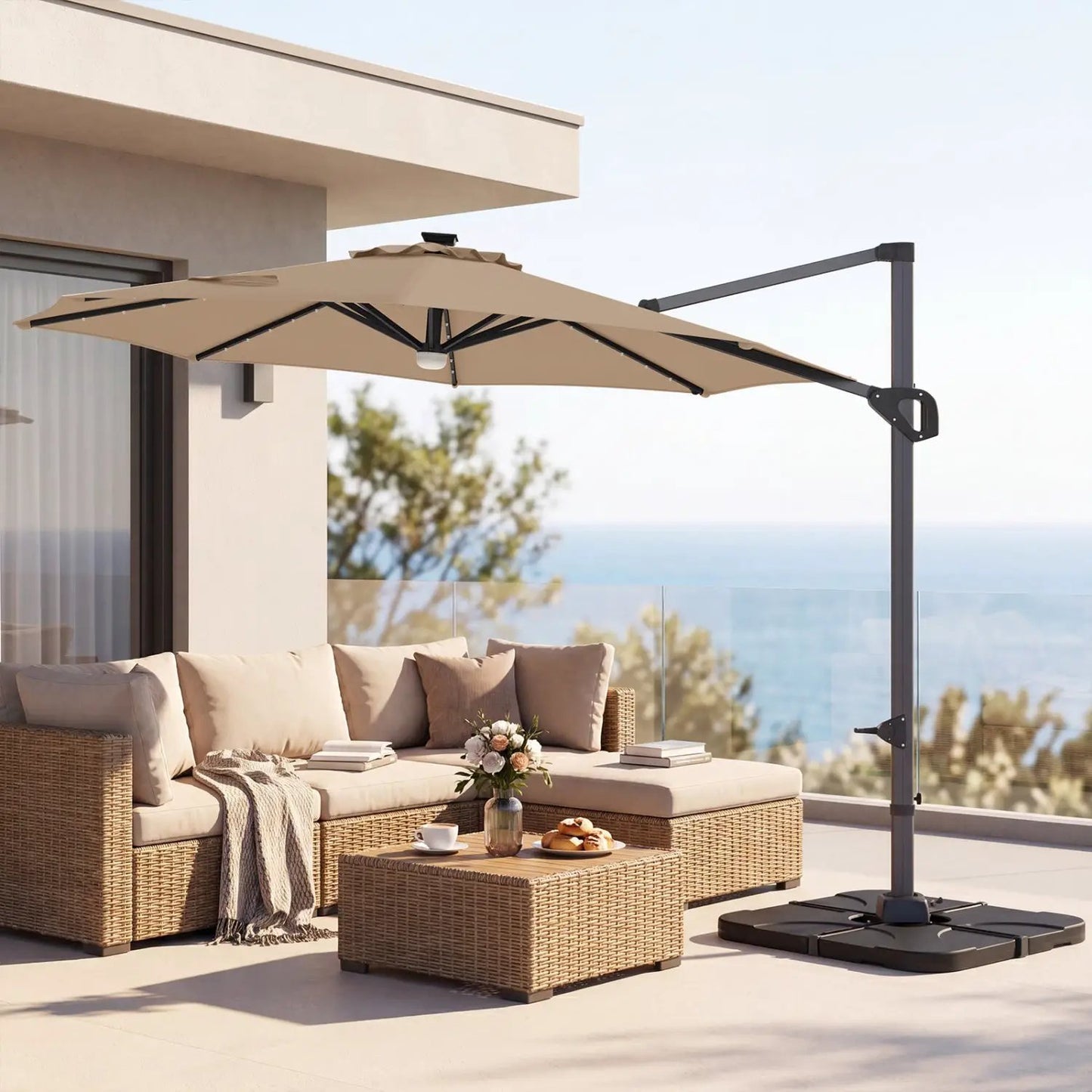 Cantilever Patio Umbrella with Solar LED Lights