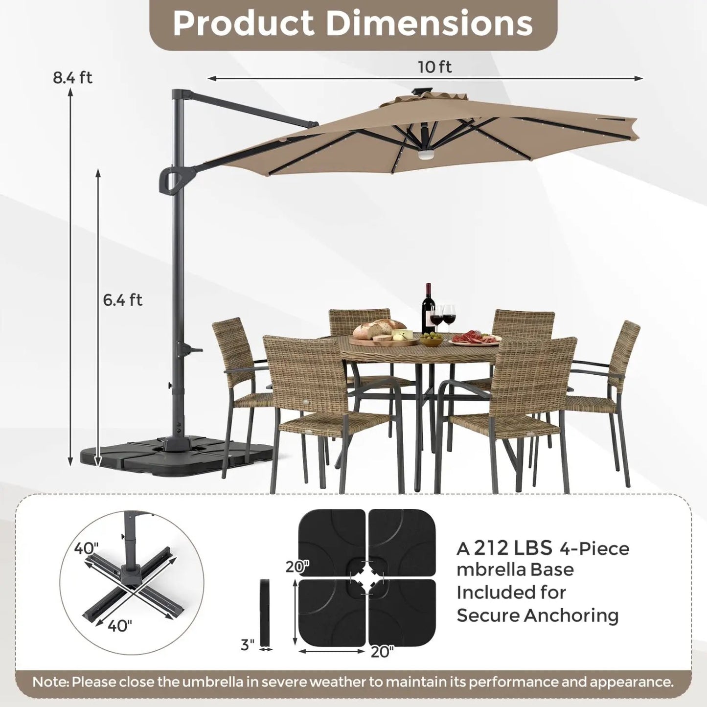 Cantilever Patio Umbrella with Solar LED Lights
