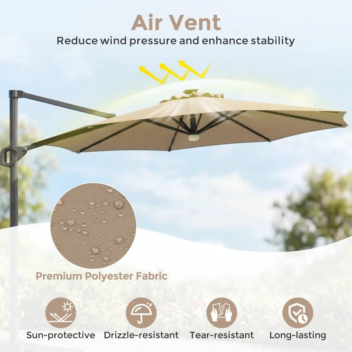 Cantilever Patio Umbrella with Solar LED Lights