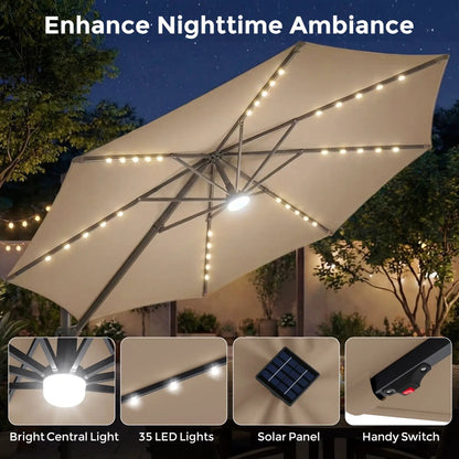 Cantilever Patio Umbrella with Solar LED Lights