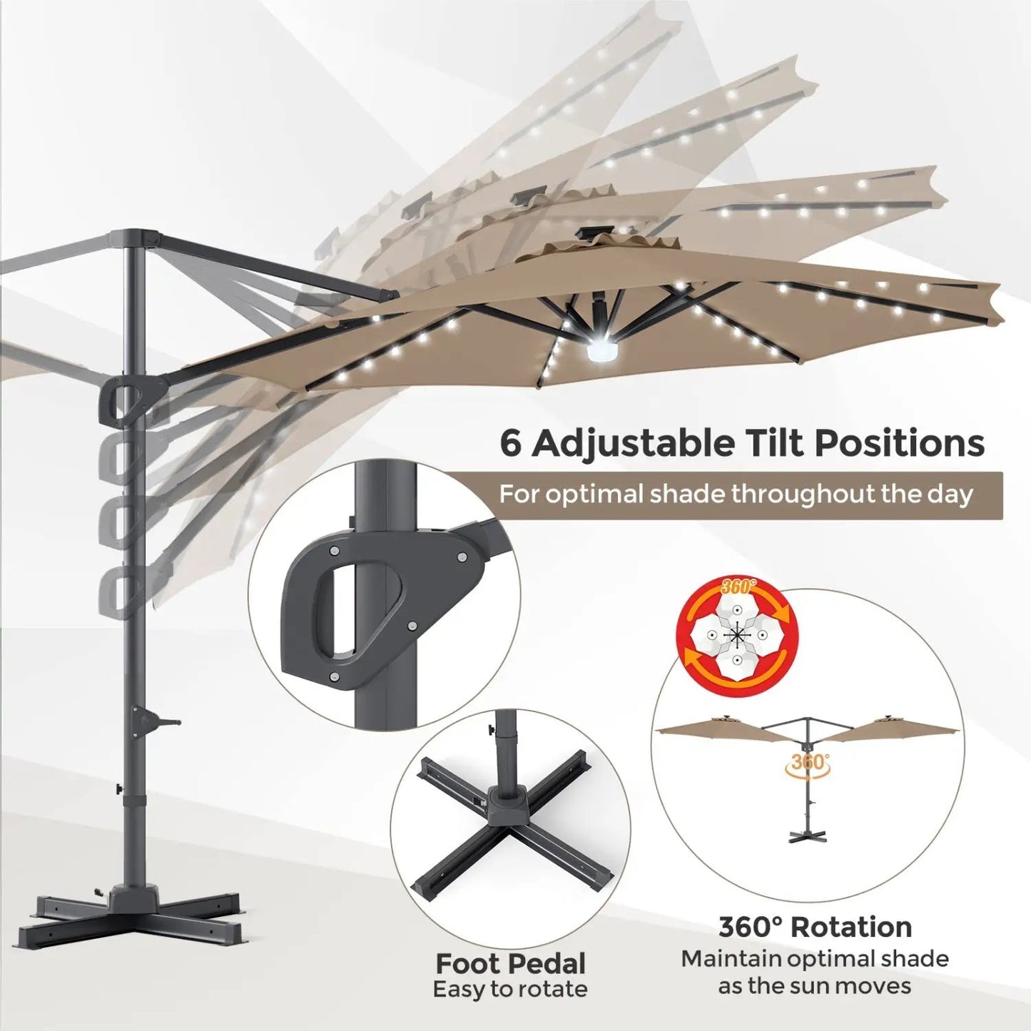 Cantilever Patio Umbrella with Solar LED Lights