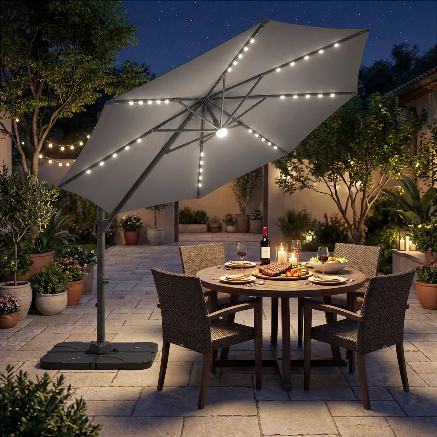 Cantilever Patio Umbrella with Solar LED Lights