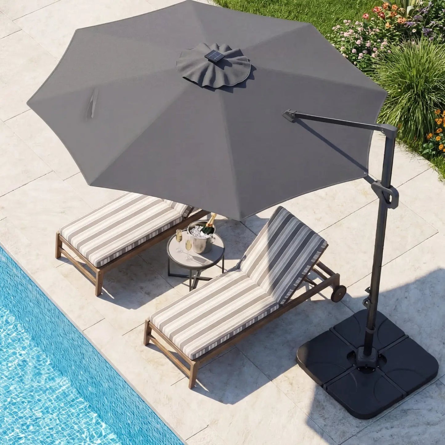 Cantilever Patio Umbrella with Solar LED Lights