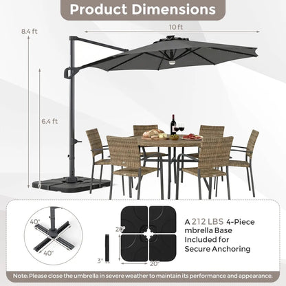 Cantilever Patio Umbrella with Solar LED Lights