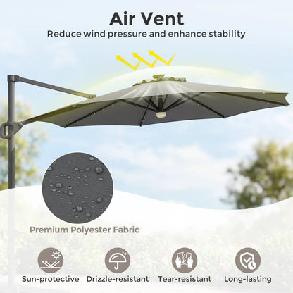 Cantilever Patio Umbrella with Solar LED Lights