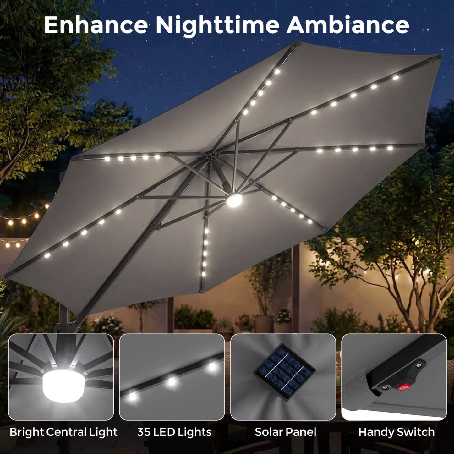 Cantilever Patio Umbrella with Solar LED Lights