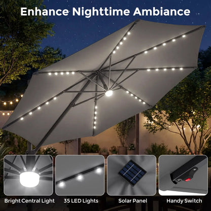 Cantilever Patio Umbrella with Solar LED Lights