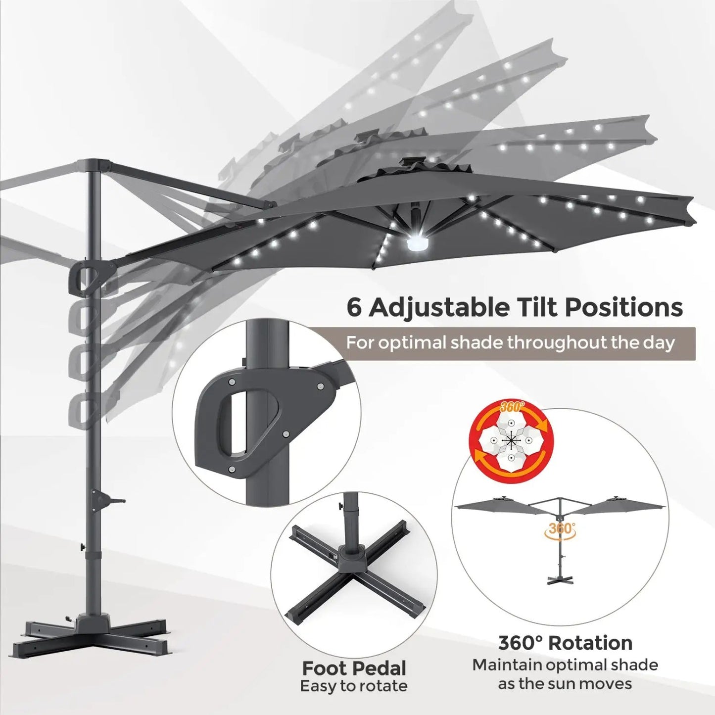 Cantilever Patio Umbrella with Solar LED Lights