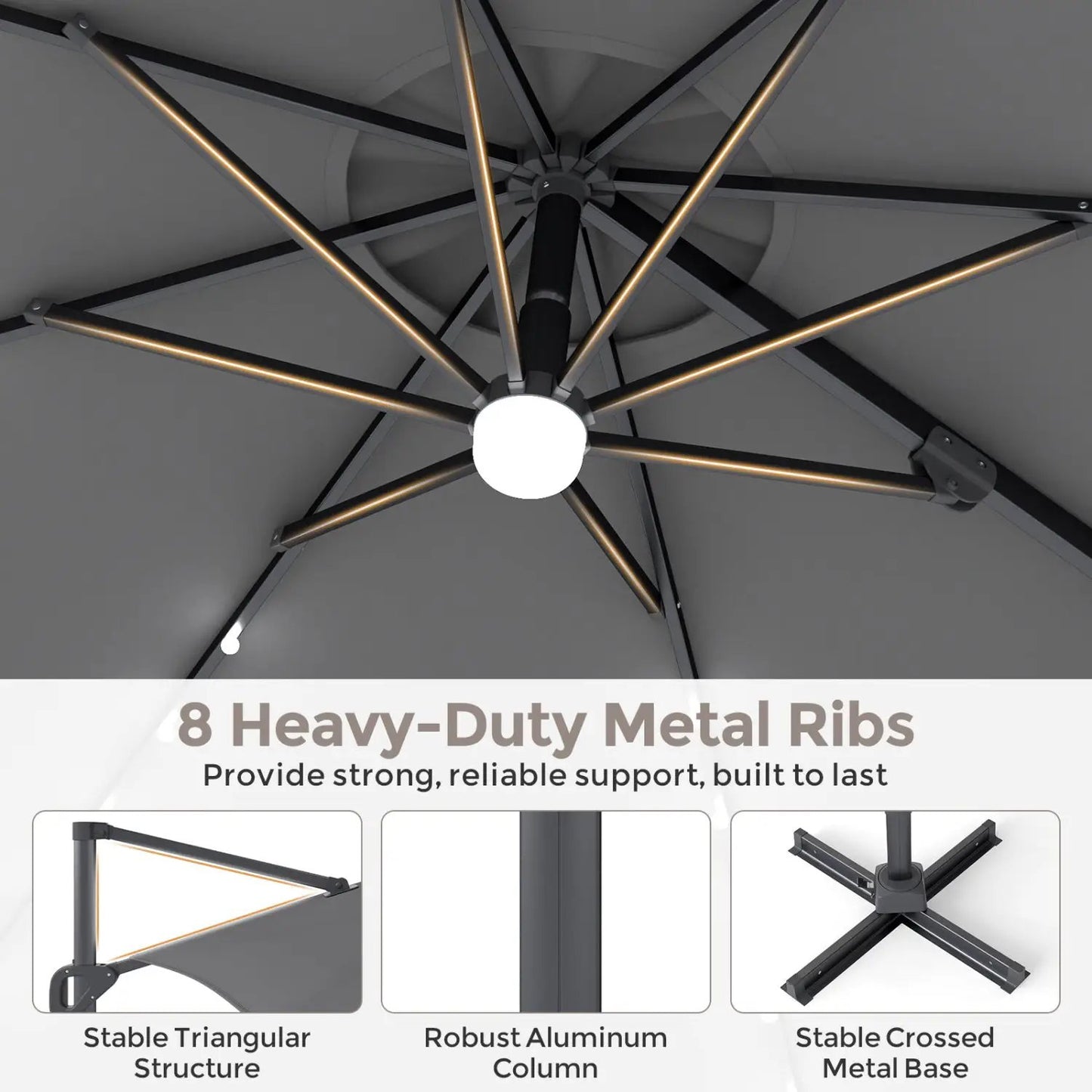Cantilever Patio Umbrella with Solar LED Lights