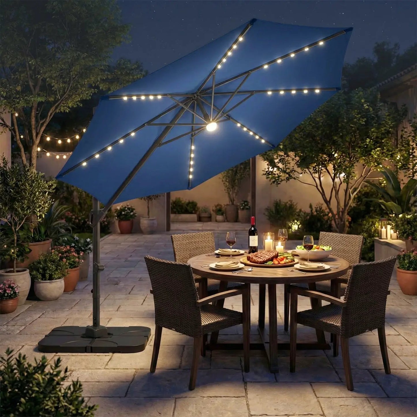 Cantilever Patio Umbrella with Solar LED Lights