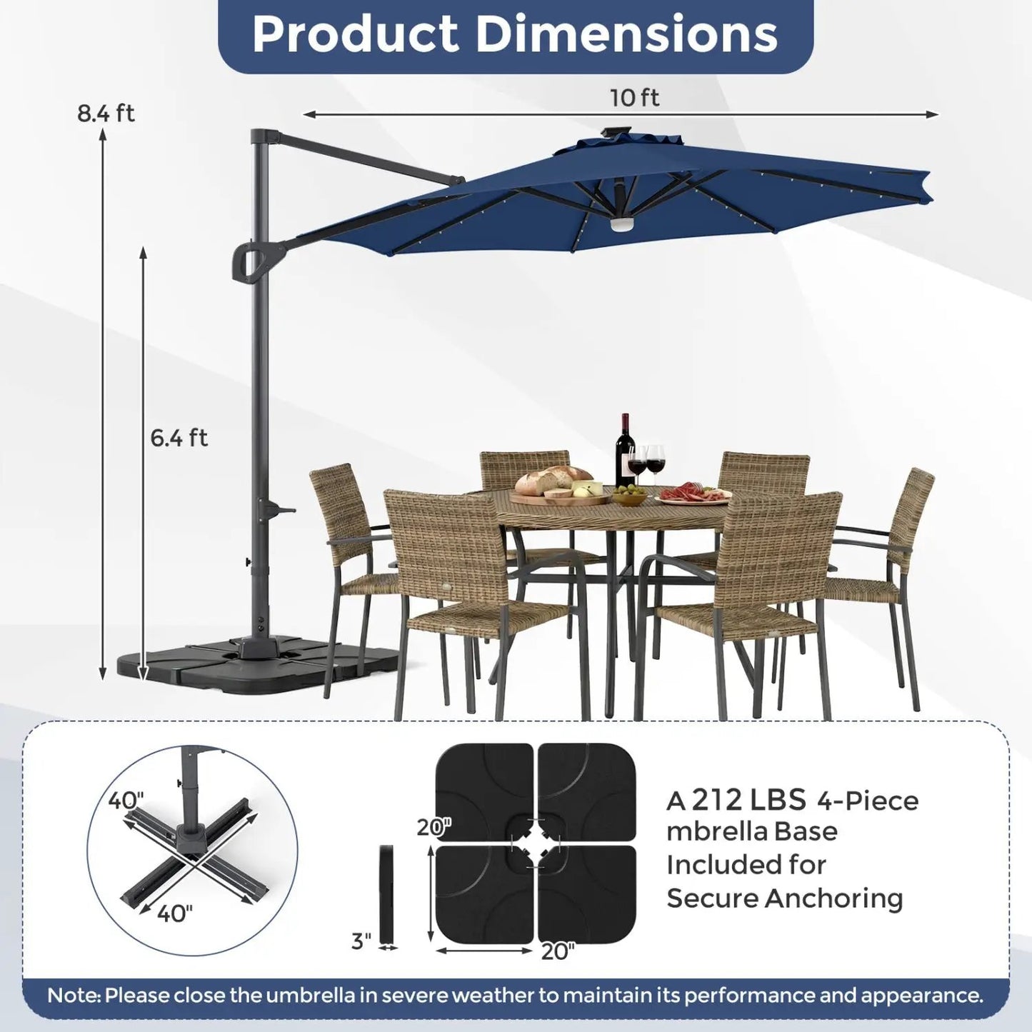 Cantilever Patio Umbrella with Solar LED Lights