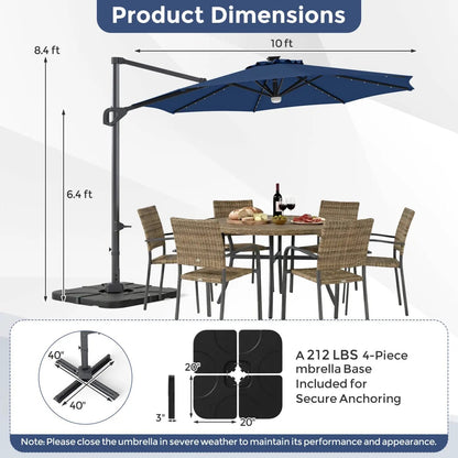 Cantilever Patio Umbrella with Solar LED Lights