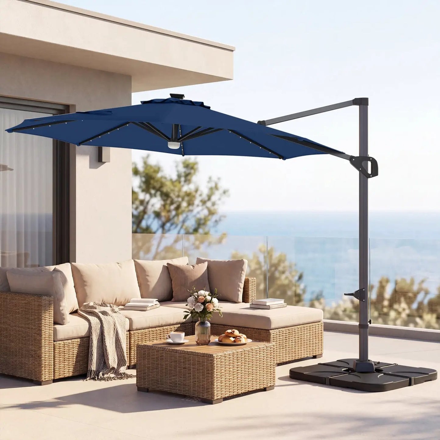Cantilever Patio Umbrella with Solar LED Lights
