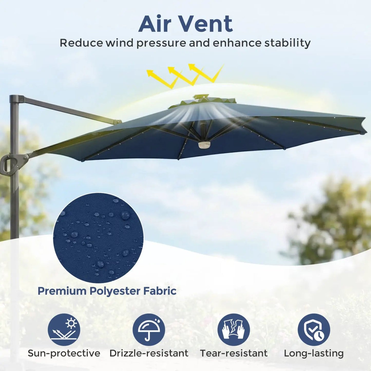 Cantilever Patio Umbrella with Solar LED Lights