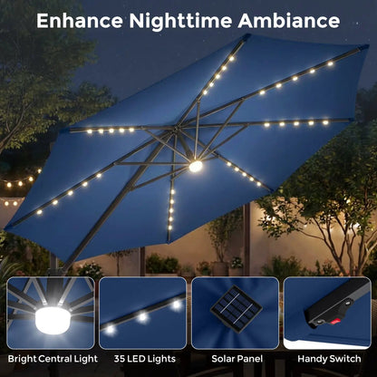 Cantilever Patio Umbrella with Solar LED Lights