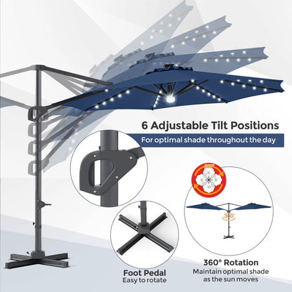 Cantilever Patio Umbrella with Solar LED Lights