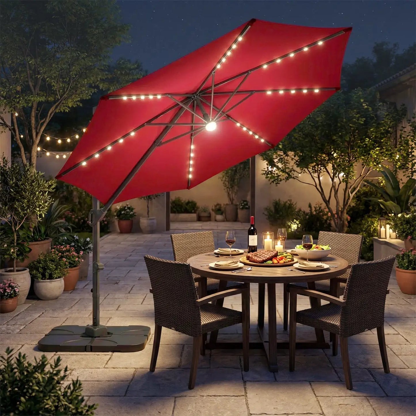 Cantilever Patio Umbrella with Solar LED Lights