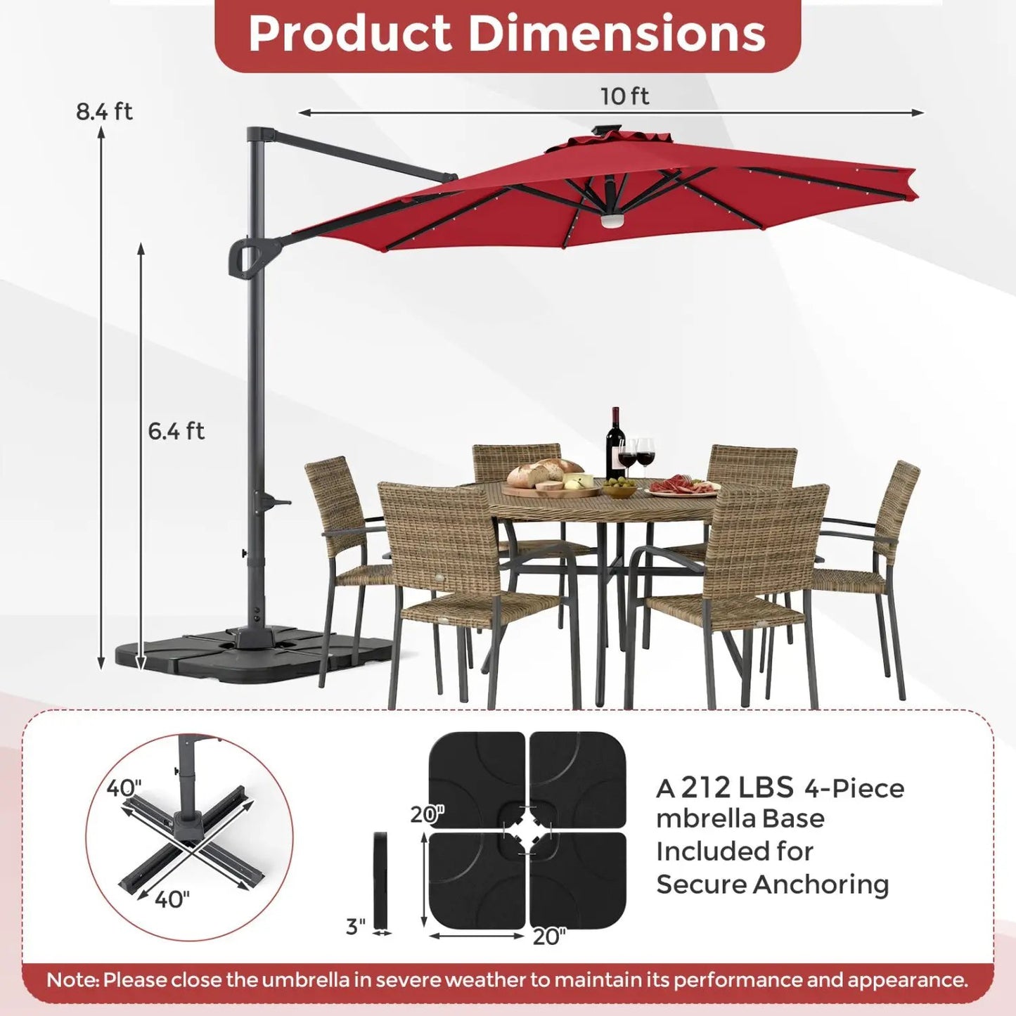 Cantilever Patio Umbrella with Solar LED Lights