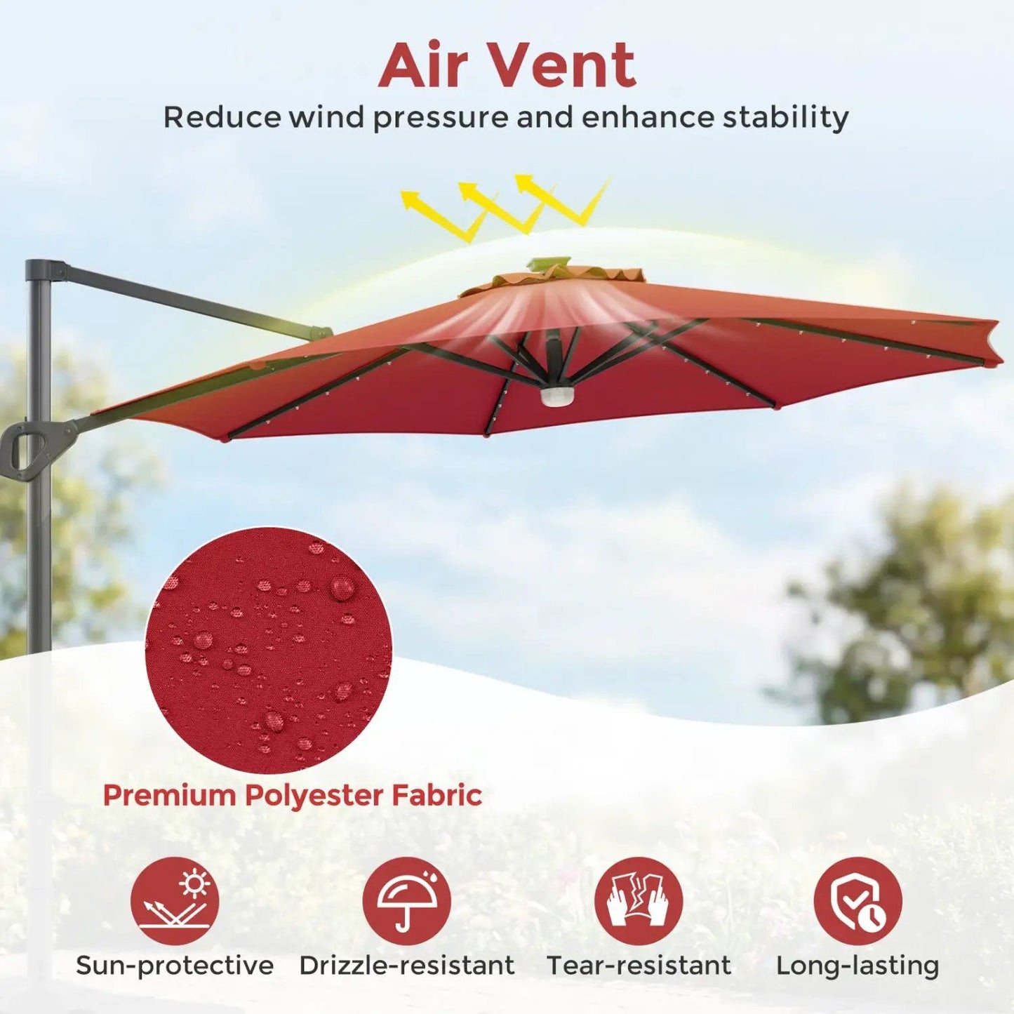Cantilever Patio Umbrella with Solar LED Lights
