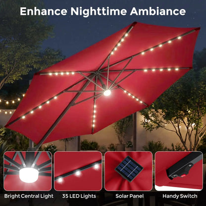 Cantilever Patio Umbrella with Solar LED Lights