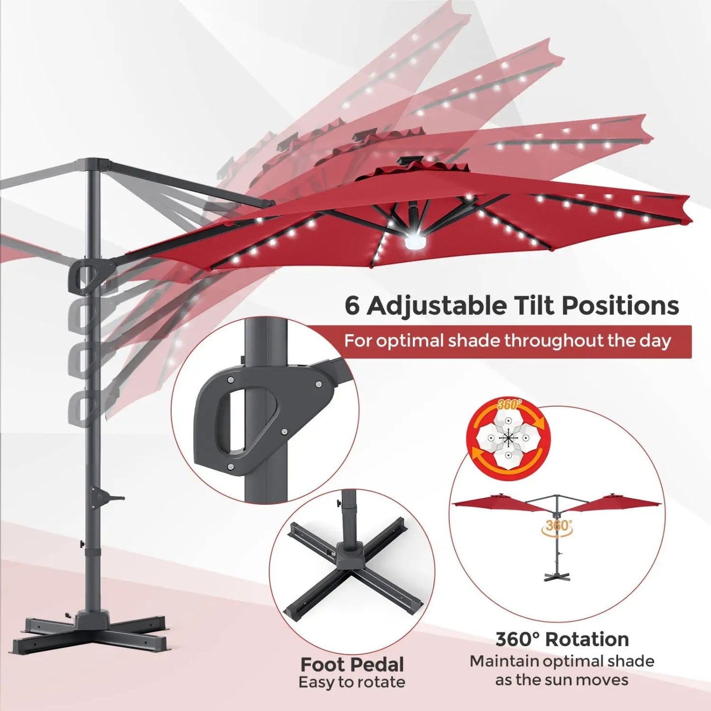 Cantilever Patio Umbrella with Solar LED Lights