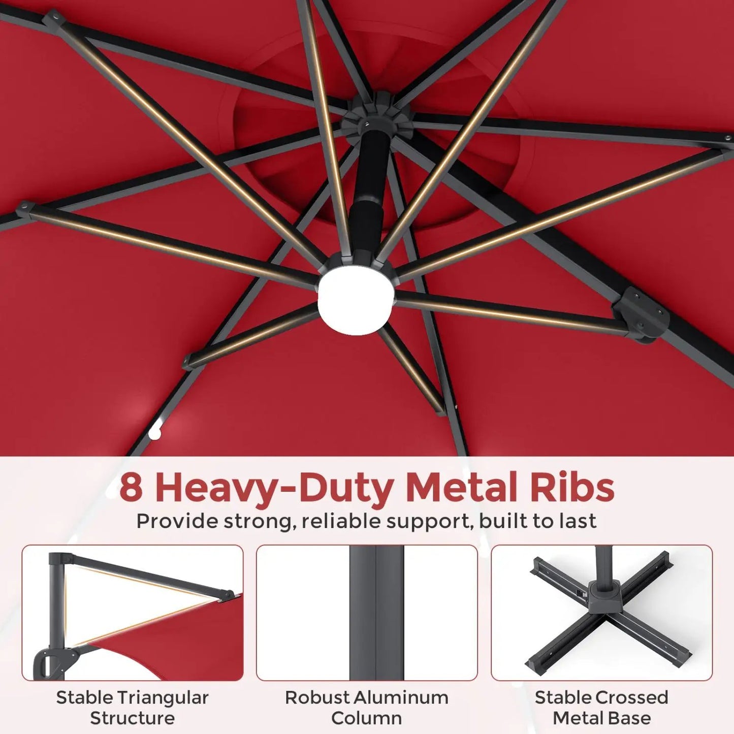 Cantilever Patio Umbrella with Solar LED Lights