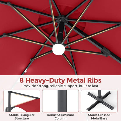 Cantilever Patio Umbrella with Solar LED Lights