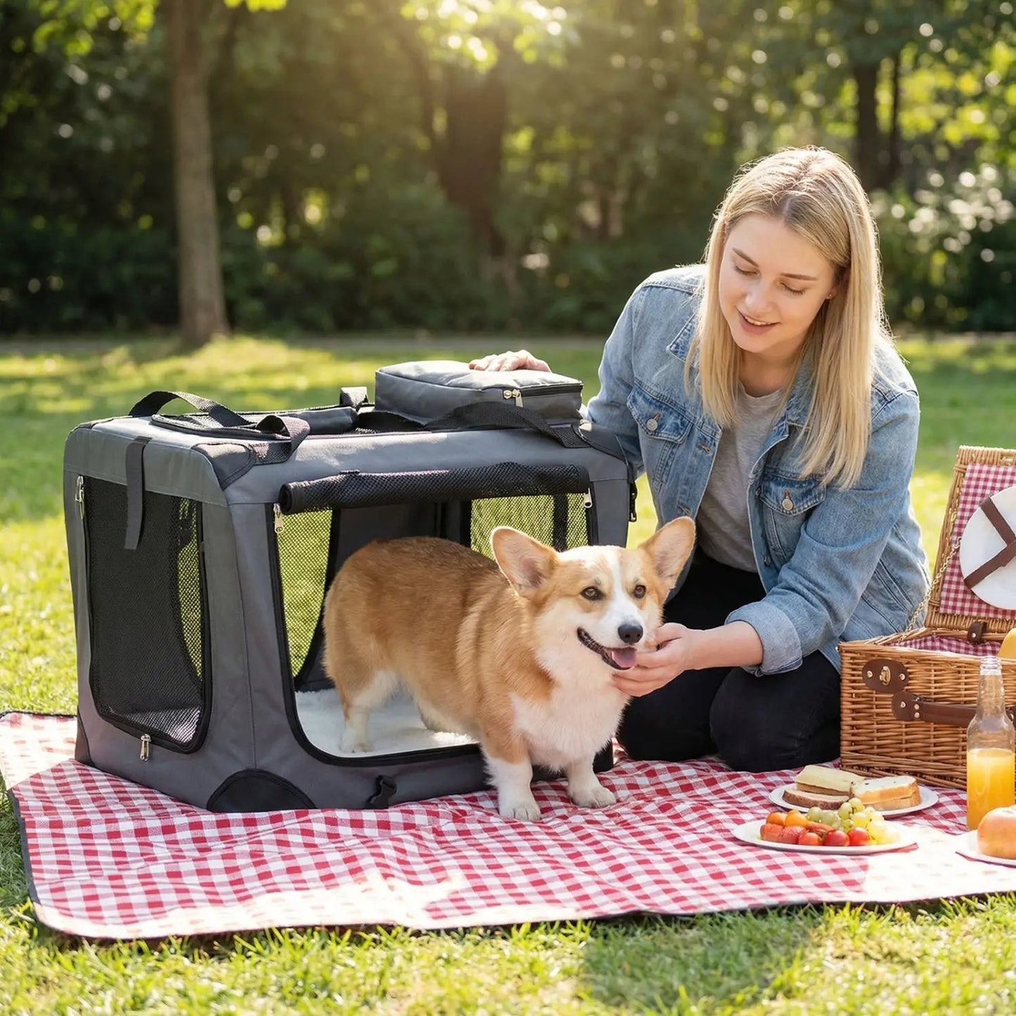 Soft Collapsible Dog Crate with Mesh Windows