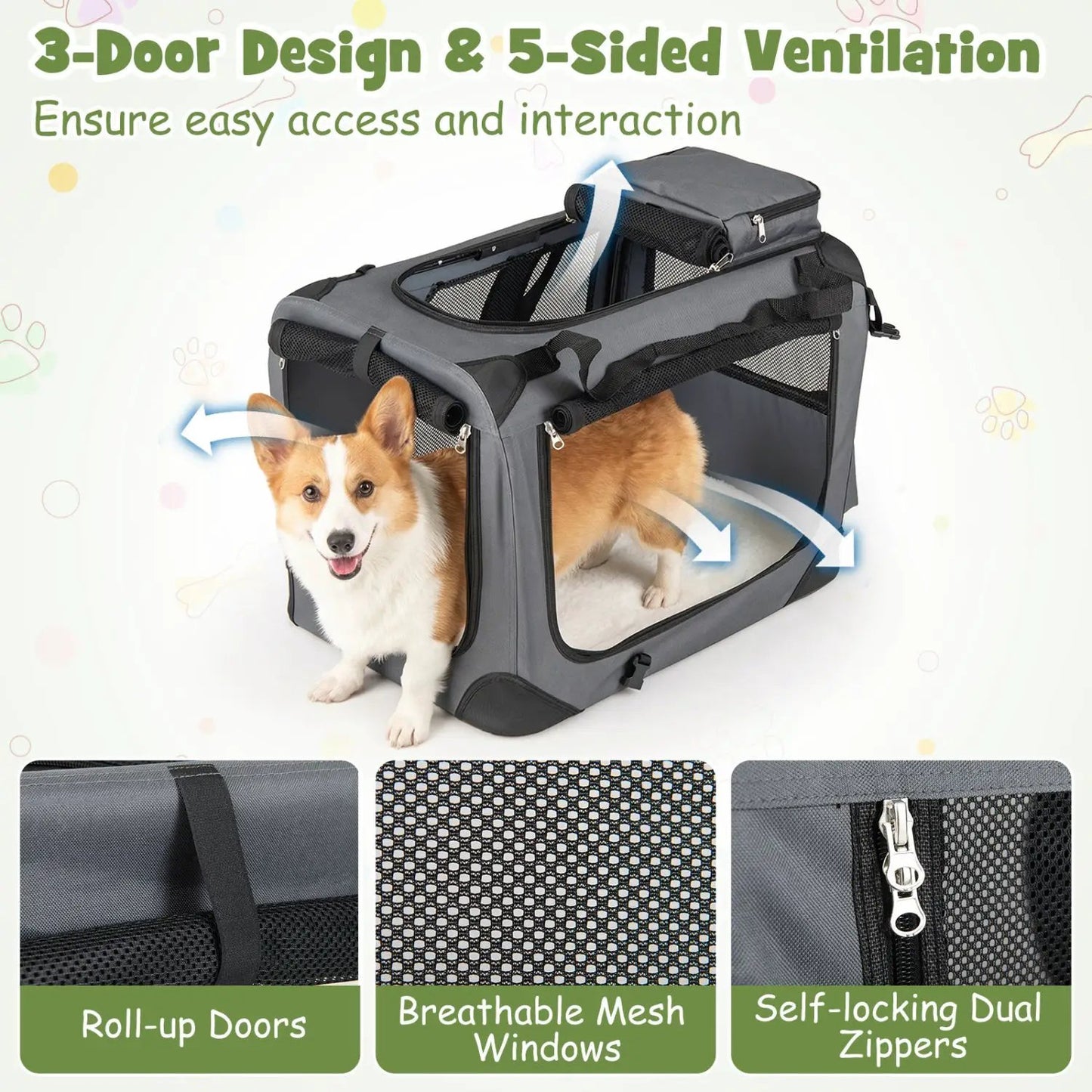 Soft Collapsible Dog Crate with Mesh Windows