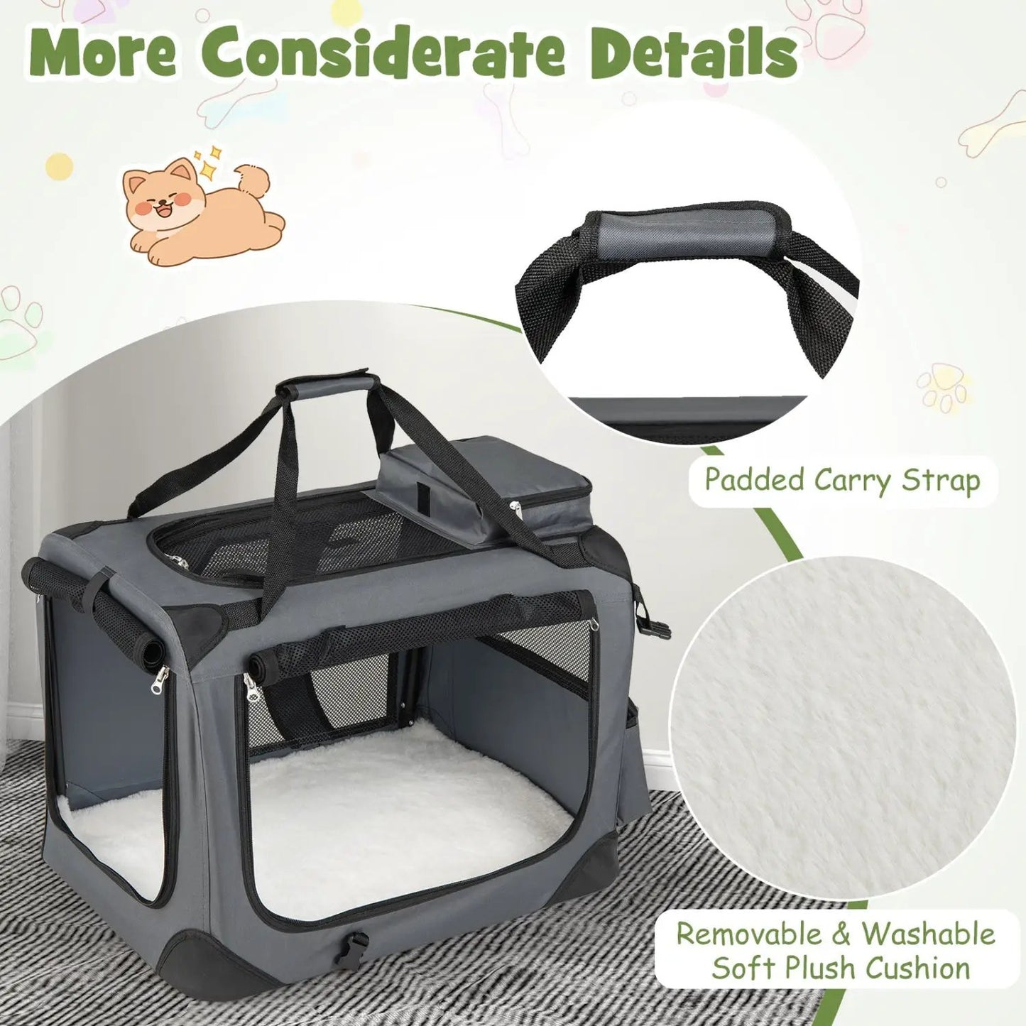 Soft Collapsible Dog Crate with Mesh Windows