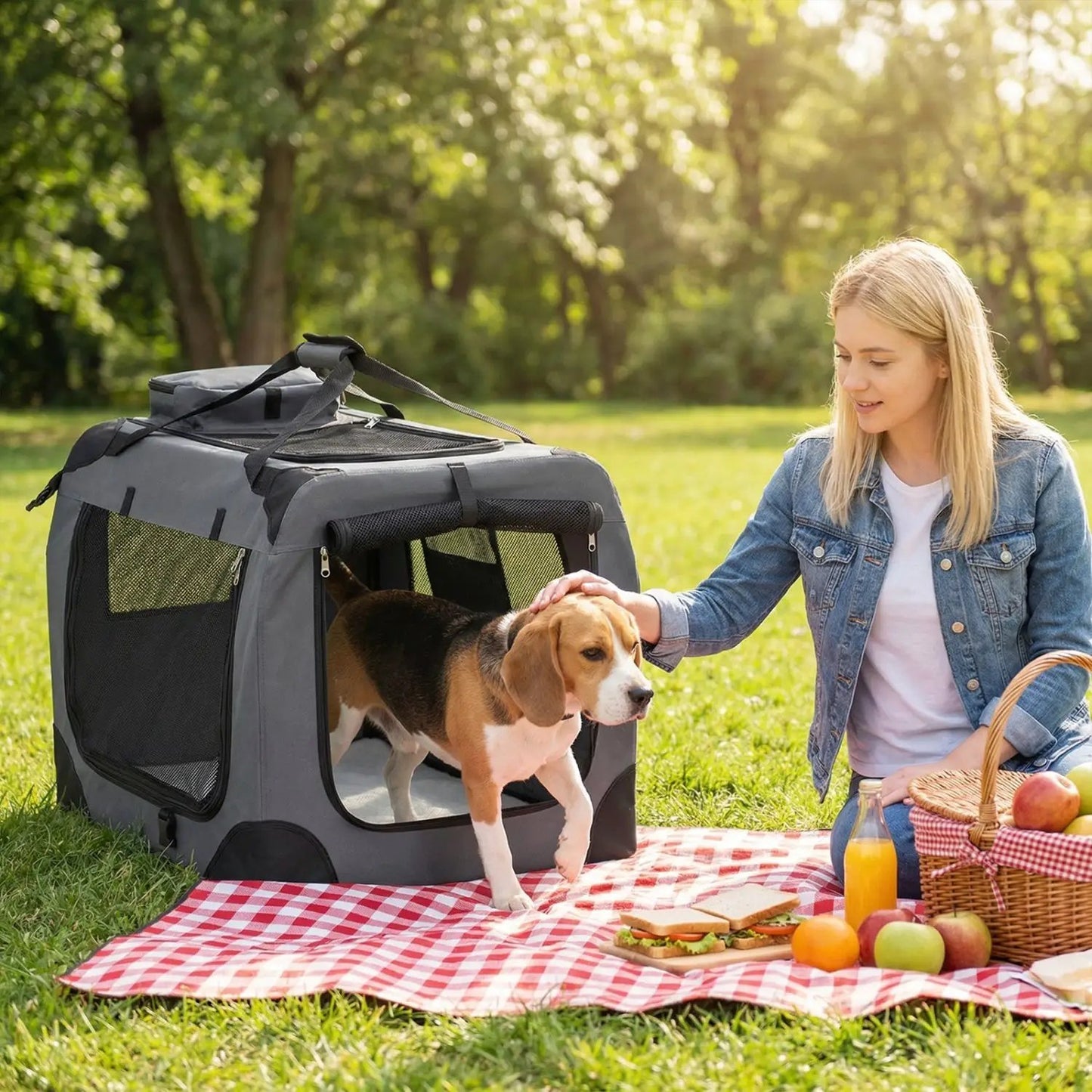 Soft Collapsible Dog Crate with Mesh Windows