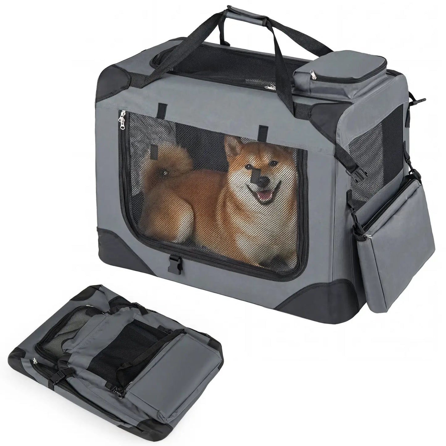 Soft Collapsible Dog Crate with Mesh Windows